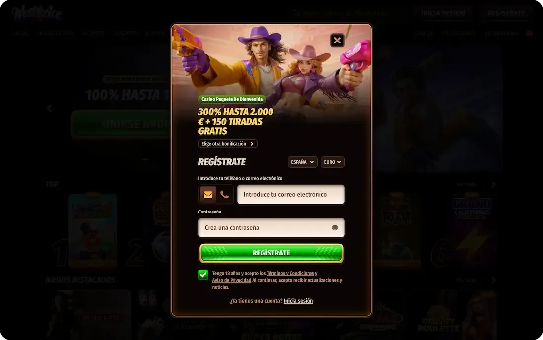 registro en el casino westace